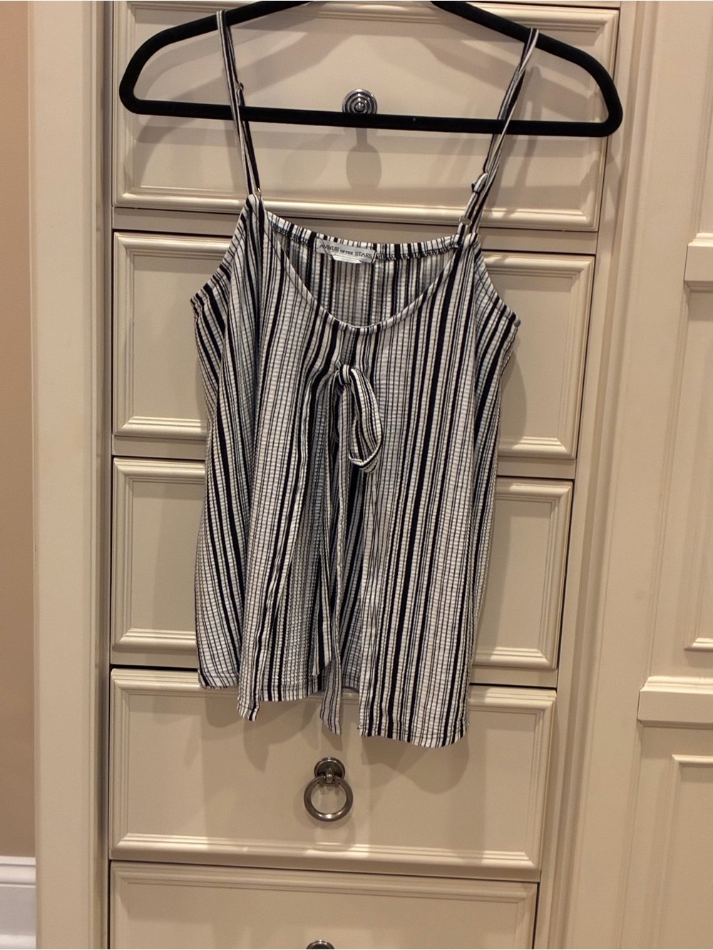 Striped Tie-Front Spaghetti Strap Camisole - Black & White